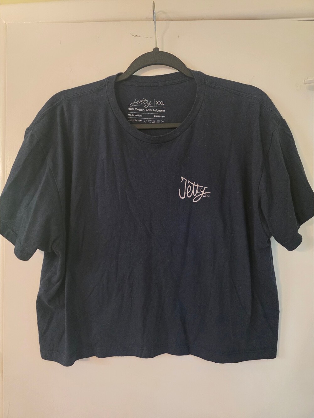 Jetty Navy Cropped Logo Tee - Women's